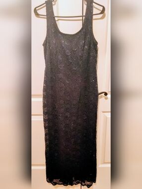 Black Lace Midi Dress with Sequin Detail